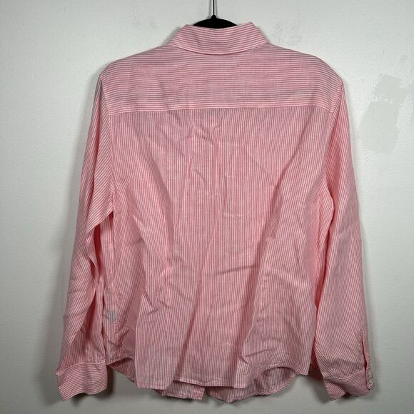 J. McLaughlin 100% Linen Button Shirt Tunic Relaxed Pink Striped Women Size 14 L - Picture 4 of 7
